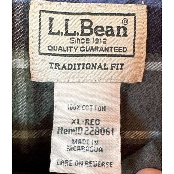 LL Bean Flannel Shirt Mens Performance XL Reg Traditional Fit Green Blue Cotton - Picture 4 of 9
